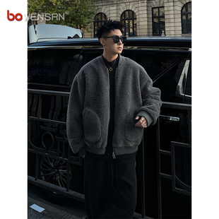 潮牌羊羔绒棉服男士外套2025年新款秋冬季高级感皮毛一体夹克男款