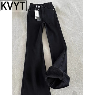 高端男士弯刀牛仔裤2025年秋冬季新款加绒长裤男款宽松直筒微喇裤