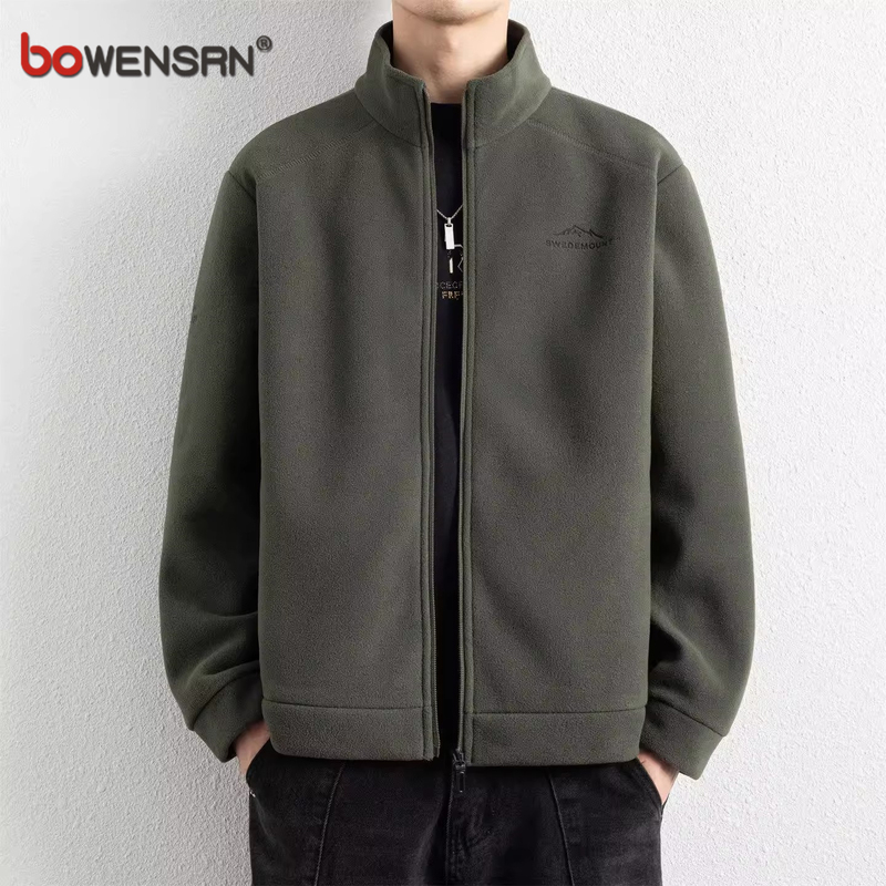 高端摇粒绒立领休闲男士外套2025新款秋冬季加绒加厚开衫卫衣男款