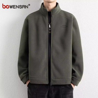 高端摇粒绒立领休闲男士外套2025新款秋冬季加绒加厚开衫卫衣男款