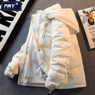 潮牌复古工装连帽羽绒服男士冬季高级感轻薄保暖白鸭绒面包服外套