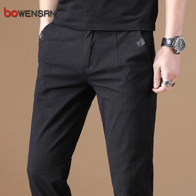 亚麻感休闲裤男士2025新款春秋季修身小脚男裤长裤子男款夏季薄款