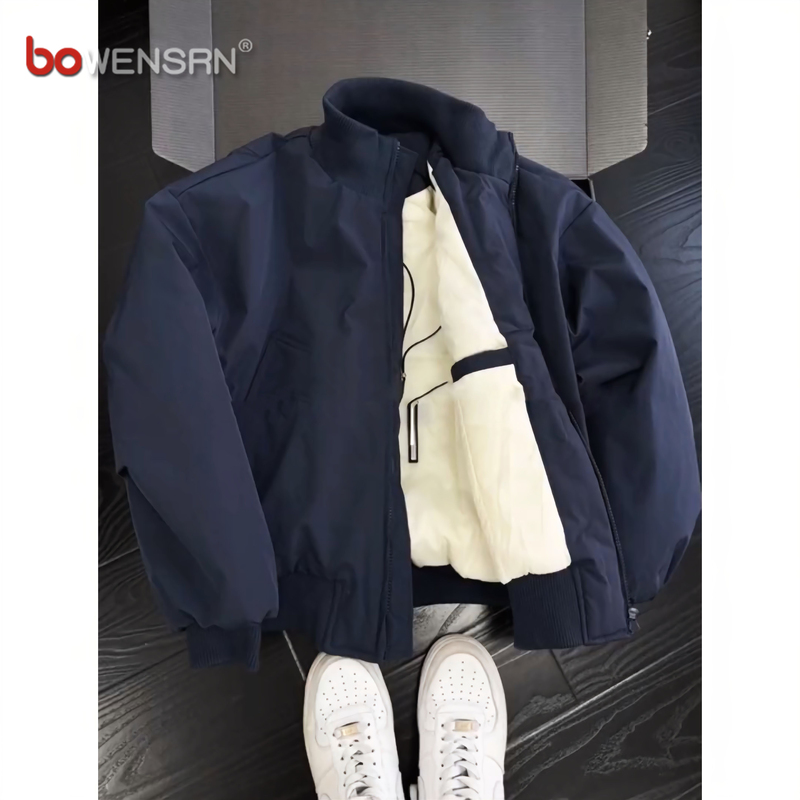 潮牌美式棉服外套男士2025新款春秋冬季加厚立领正肩飞行夹克男款