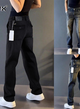 高端黑色男士牛仔裤2025新款春秋冬季男裤潮流宽松直筒长裤子男款