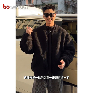 高级感羊羔毛一体皮毛外套男士2025新款秋冬季颗粒绒夹克棉服男款