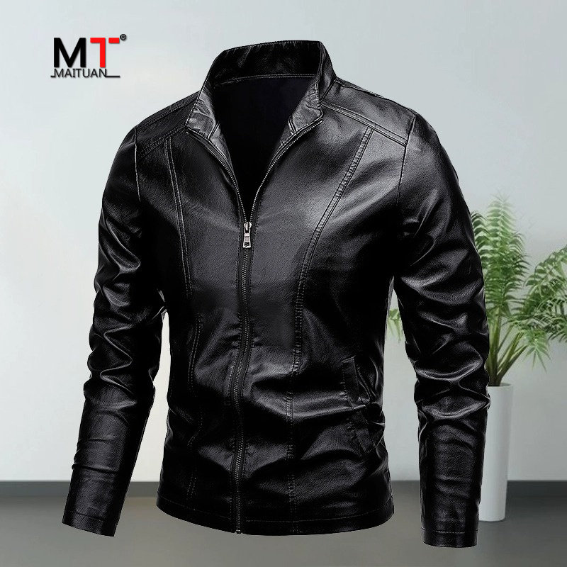 高级感皮衣外套男士2025新款春秋冬季加绒加厚立领保暖皮夹克男款