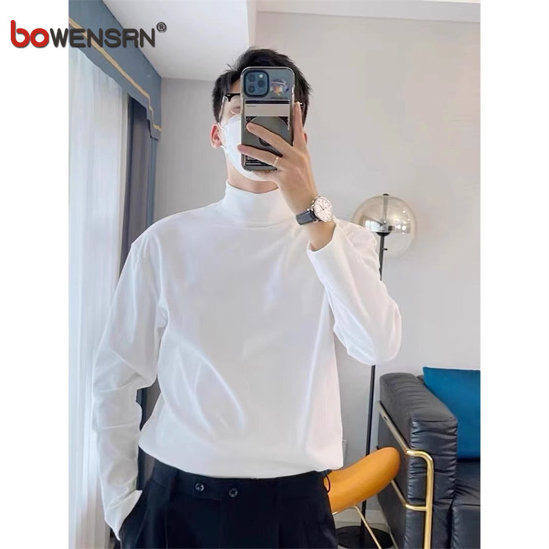 高端白色半高领打底衫男士2025新款秋冬季高级感内搭长袖t恤男款