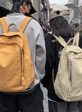 日本帆布双肩包女原宿简约大容量高中大学生书包森系旅行质感背包