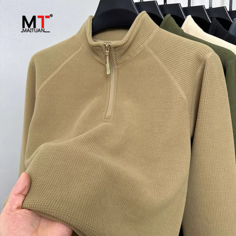 高端加绒加厚卫衣男士秋冬季2025新款半拉链立领保暖长袖T恤男款