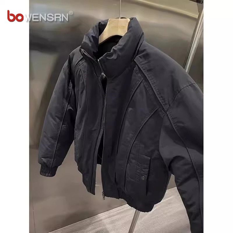 美式立领飞行夹克男士外套2025新款春秋冬季廓形短款工装棉服男款