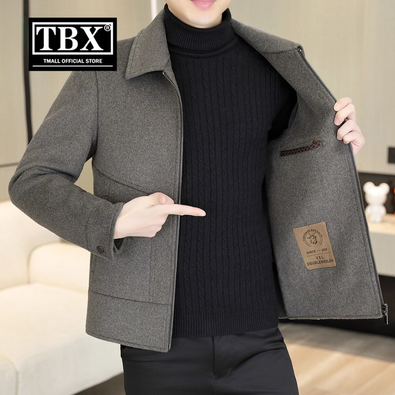 高端双面羊毛呢外套男士羽绒服2025新款秋冬季高级感翻领夹克男款