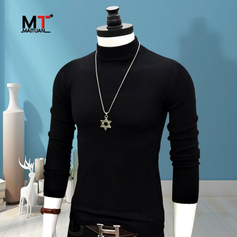 高端半高领打底衫男士春秋冬季2025新款修身内搭保暖针织毛衣男款