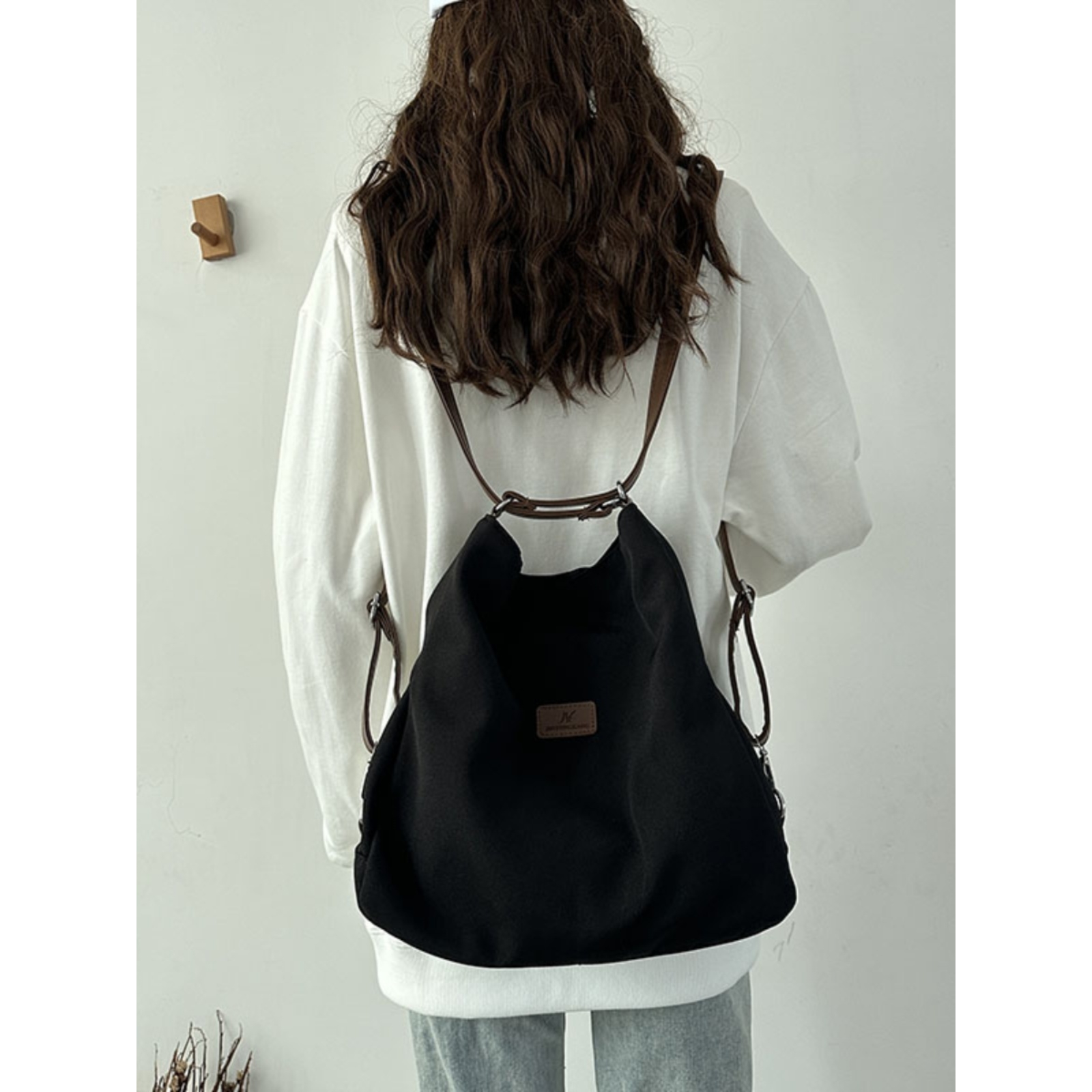 法国MKPREF新款三用双肩包女大学生帆布书包女流行质感单肩斜挎包