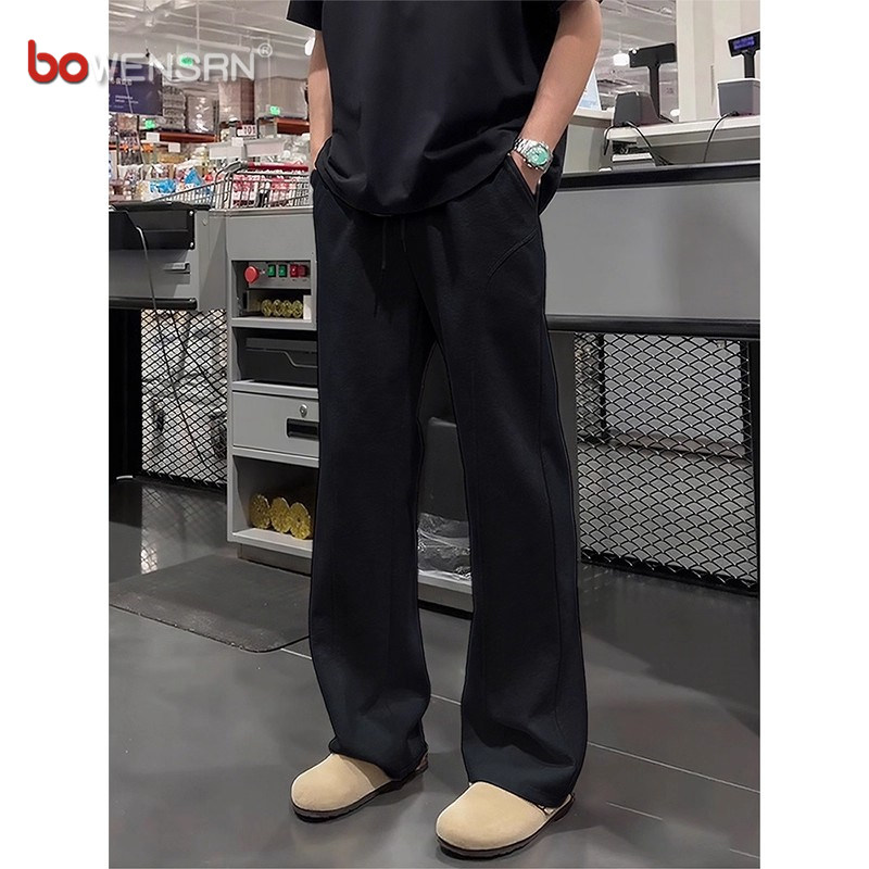 美式黑色斜切弯刀卫裤男士2025新款春秋冬季男裤加绒运动裤子男款