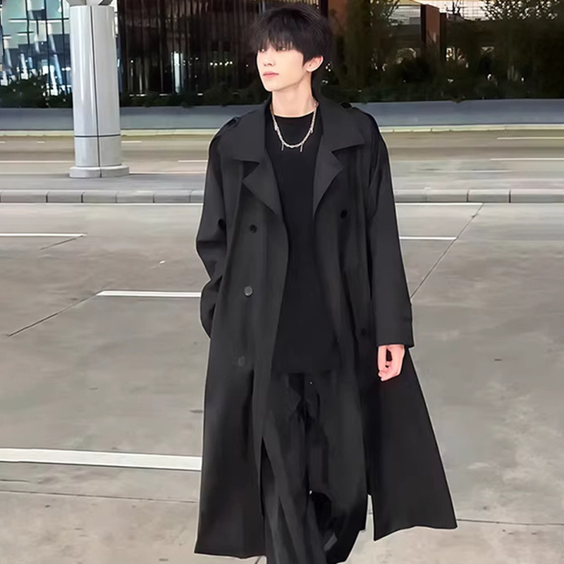 潮牌英伦风双排扣风衣外套男春秋季韩系穿搭中长款克鲁苏文职大衣