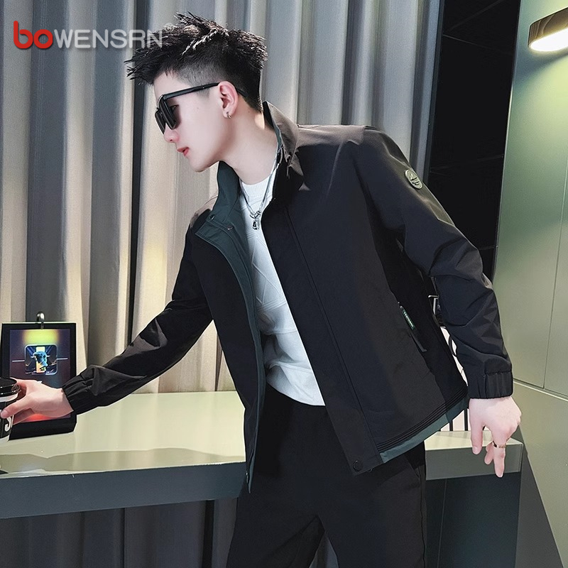 高级感撞色外套男士2024新款春秋季潮流痞帅短款工装夹克男款冬装