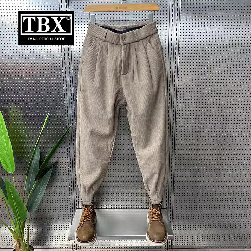 高端灯芯绒休闲裤男士2025新款春秋冬季加绒男裤小脚哈伦裤子男款