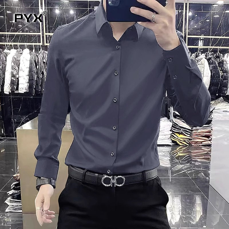 高级感商务休闲衬衫男士长袖2025春秋冬季新款修身免烫衬衣男款潮