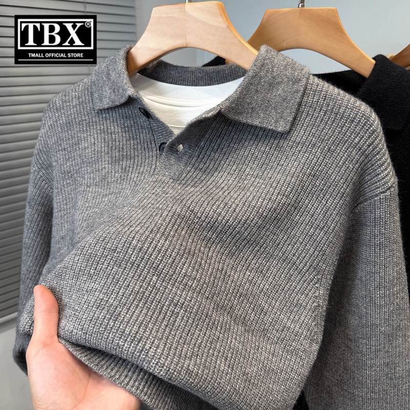 高端老钱风polo领纯色毛衣男士2025新款秋冬季加厚打底针织衫男款