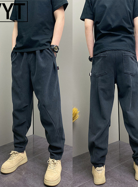 高端男士黑色牛仔裤2025年秋冬季新款宽松直筒休闲长裤男加绒裤子