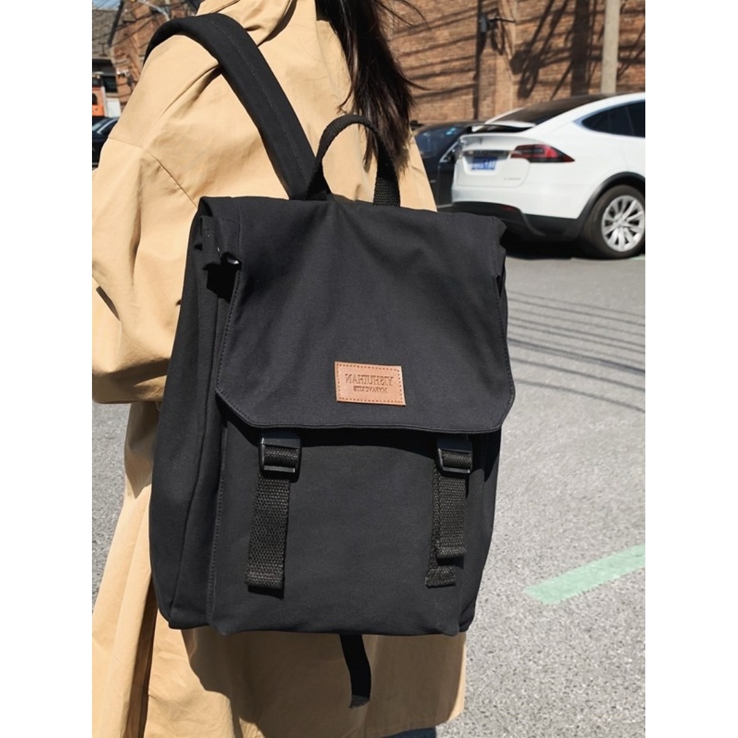 法国MKPREF帆布书包女生大学生初中高中大容量高颜值电脑包双肩包