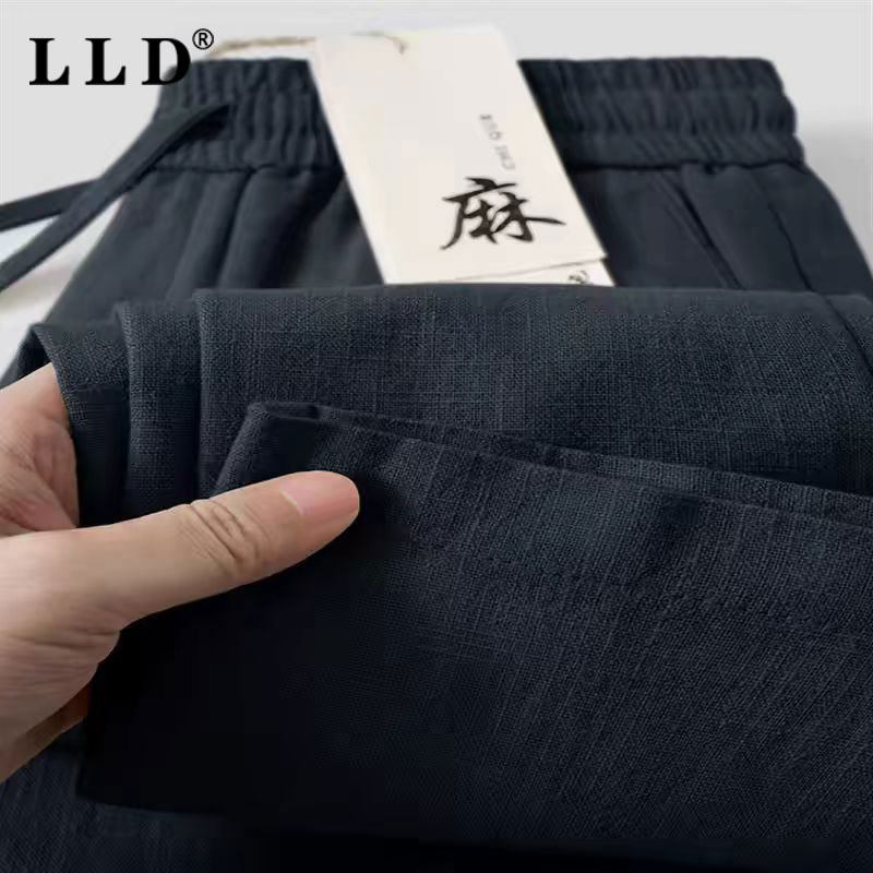 高端新中式国风亚麻休闲裤男士秋冬2026新款宽松垂感直筒棉麻长裤