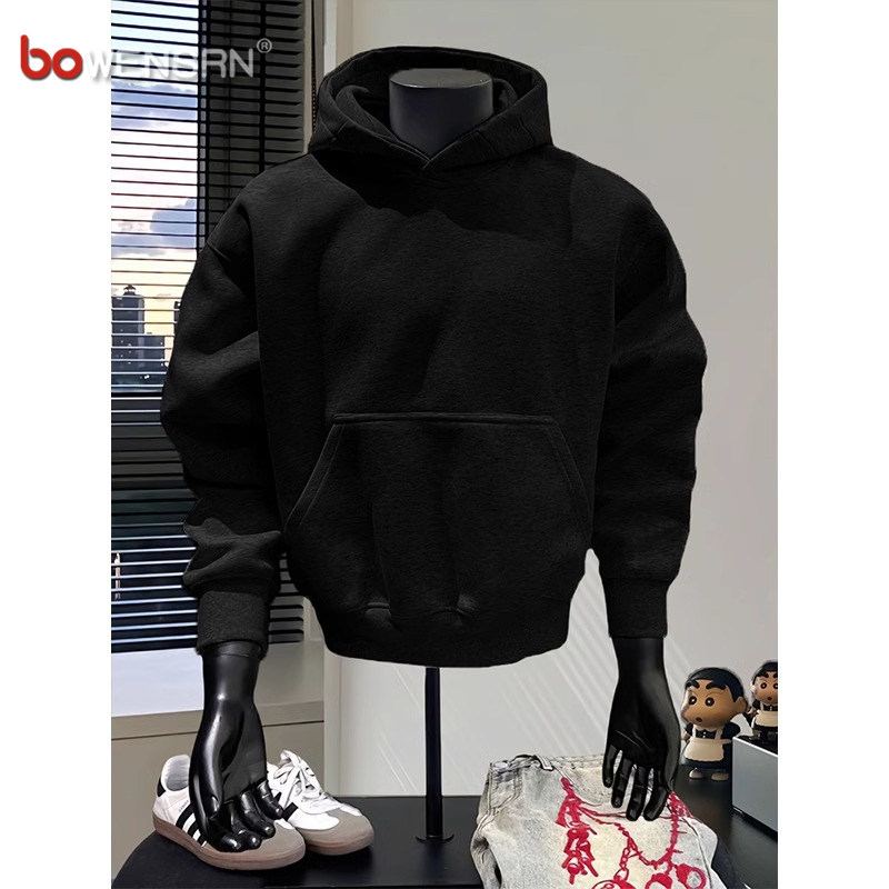 重磅黑色卫衣男士2025新款春秋冬季加绒加厚高级感连帽衫外套男款
