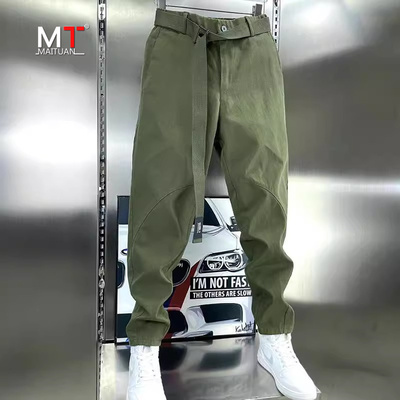 高端休闲裤男士2025新款春秋夏季男裤潮牌工装九分裤子男款老爹裤