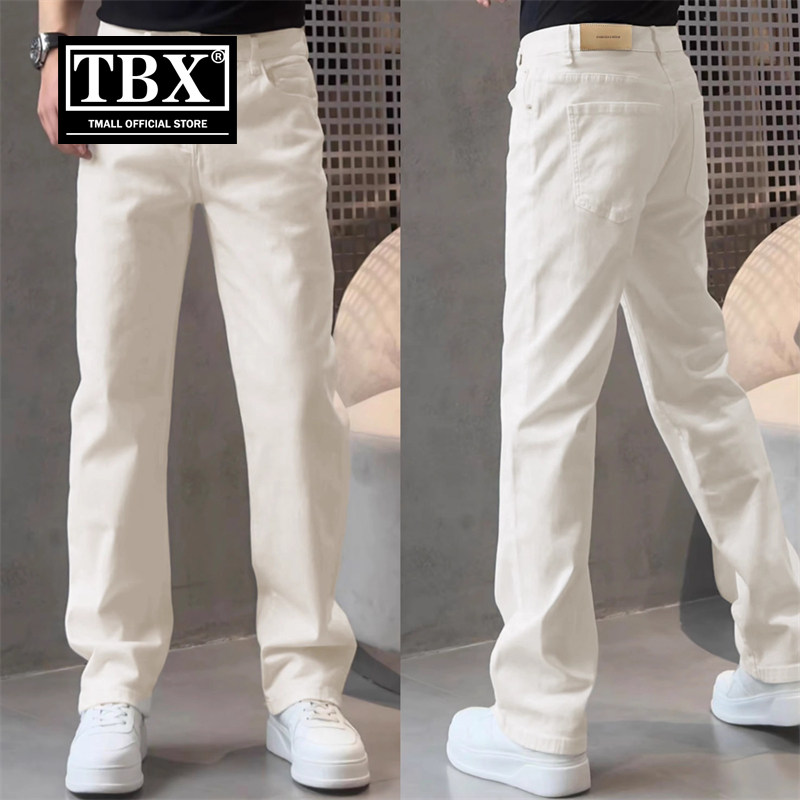 高端水洗白色牛仔裤男士2025新款秋冬季男裤宽松直筒休闲裤子男款