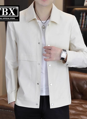 高端行政夹克外套男士2025新款春秋冬装商务休闲白色翻领茄克男款