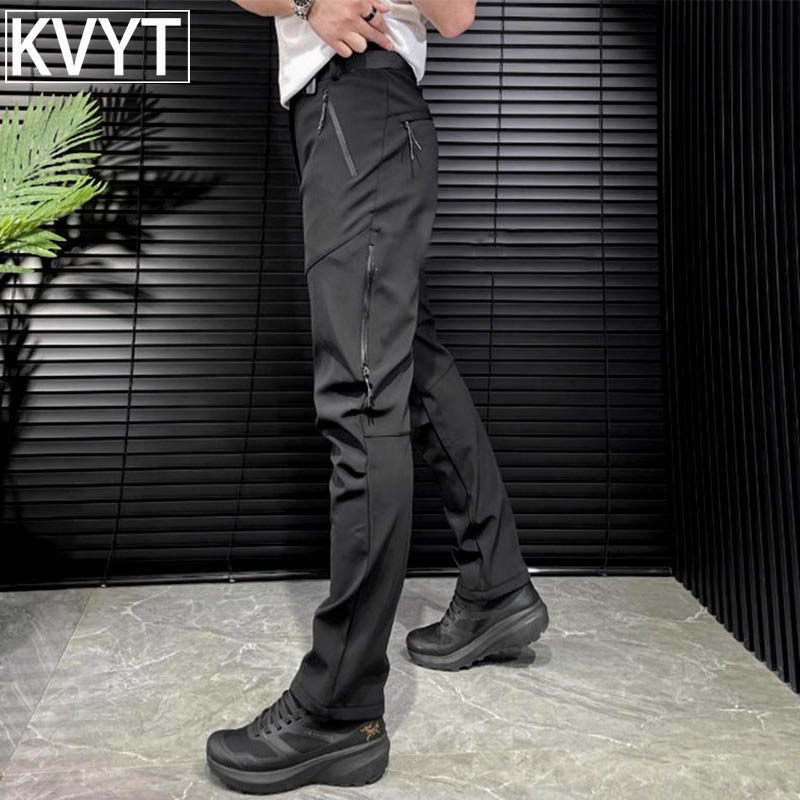 软壳冲锋裤男裤休闲裤秋冬季外穿加绒防风裤男士潮高级修身工装裤