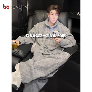 潮牌慵懒风针织卫衣套装男士2025新款春秋冬季高级感穿搭一套男款