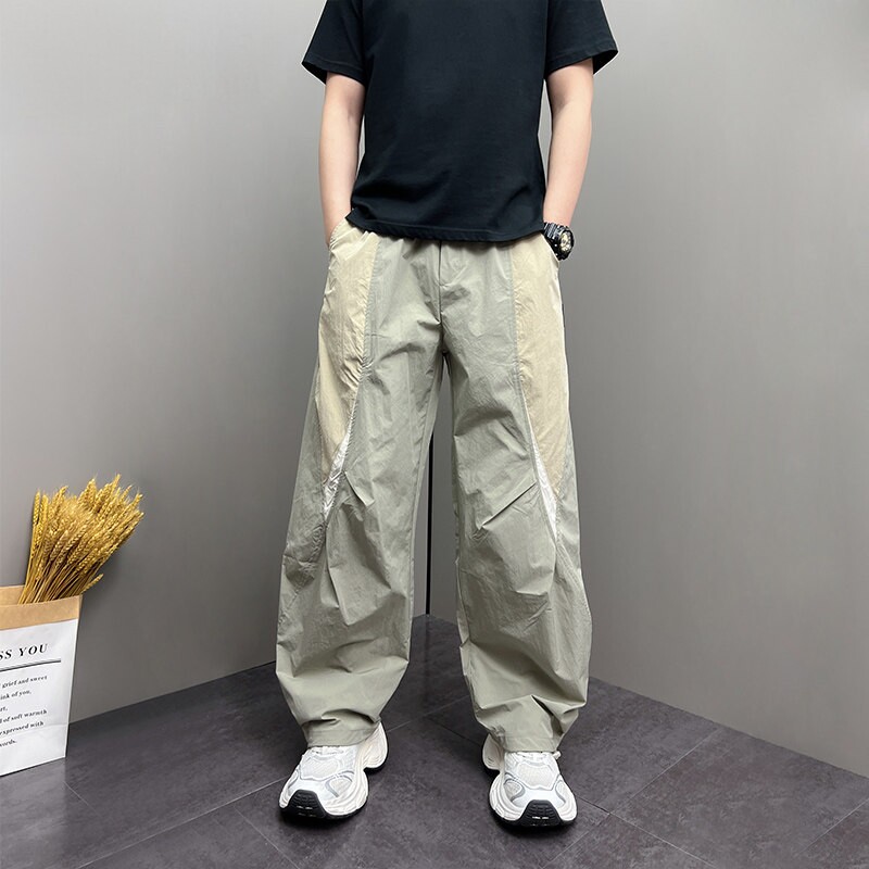 潮牌痞帅运动休闲裤男士夏季薄款速干户外山系机能拼色宽松阔腿裤