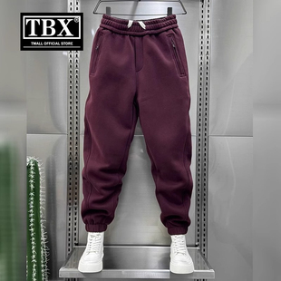 红色卫裤男士2025新款春秋冬季加绒加厚男裤哈伦运动休闲裤子男款
