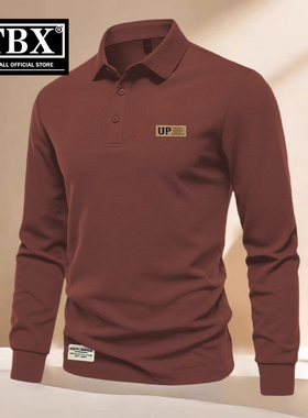 高端酒红色polo衫男士长袖T恤2025新款春秋冬季休闲翻领卫衣男款
