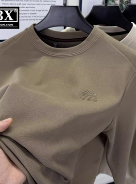 高端双面磨毛长袖t恤男士卫衣2025新款秋冬季加厚保暖打底衫男款