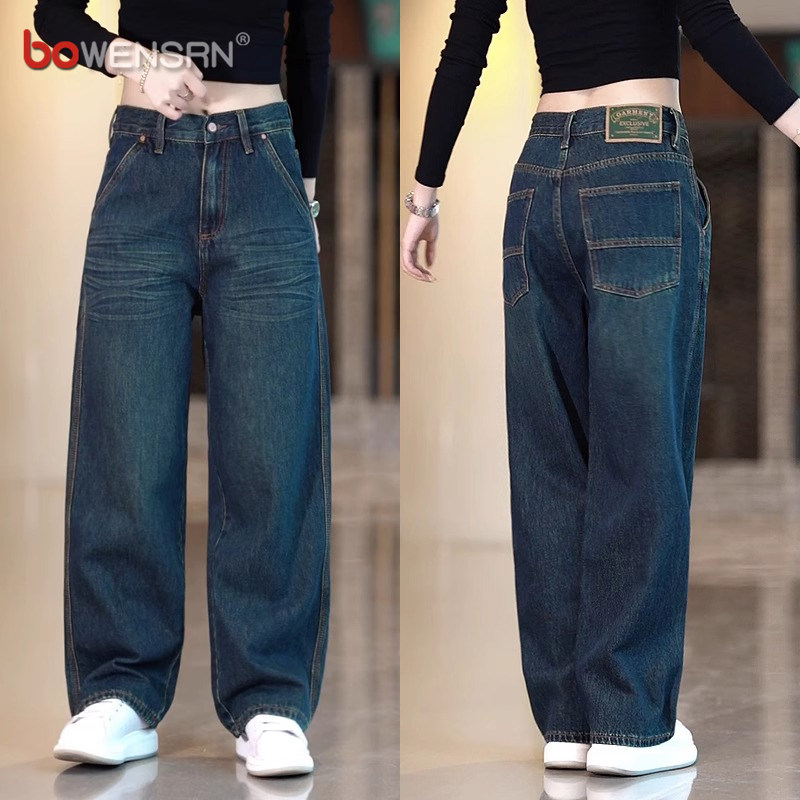 高端阔腿牛仔裤男士2025新款春秋冬季男裤复古宽松直筒长裤子男款