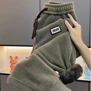 加绒加厚羊羔绒哈伦裤女冬季保暖抗寒束脚运动裤显瘦百搭休闲卫裤