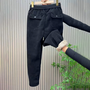 冬季新款羊羔绒哈伦裤女加绒加厚卫裤松紧腰休闲裤宽松显瘦运动裤