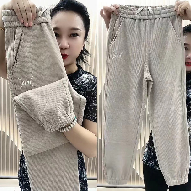2023秋季新款雪呢绒加厚卫裤女宽松显瘦束脚哈伦裤潮流百搭灯笼裤