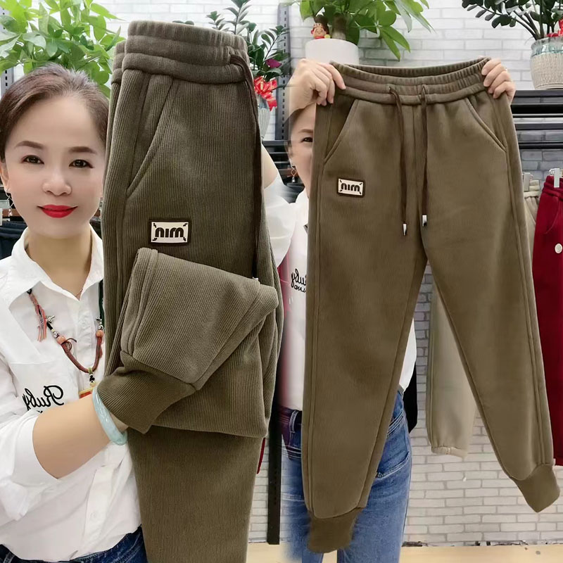 欧货2023冬季新款羊羔绒休闲裤宽松遮肉保暖卫裤女加厚加绒哈伦裤