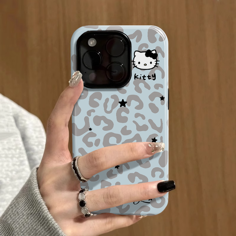小众蓝灰豹纹kitty手机壳