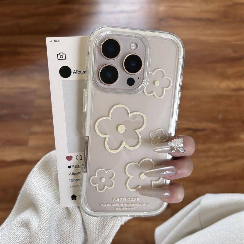 日韩个性线条花朵适用于苹果16promax手机壳iPhone17