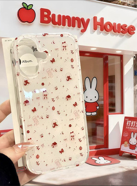 新年红色蝴蝶结兔子适用苹果17promax手机壳iPhone16Pro女款15plus新款IMD大孔14/13/12/11可爱保护套