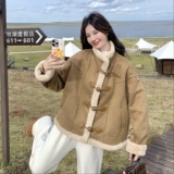 【新品】25冬牛角扣皮毛一体羊羔毛外套2C251-6309-P195-K298，女装毛呢外套，2C251