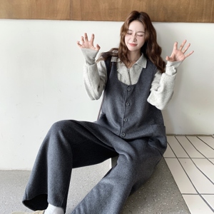 甜美风日系慵懒风灰色毛呢连体裤女2025冬季新款洋气设计感休闲裤图片