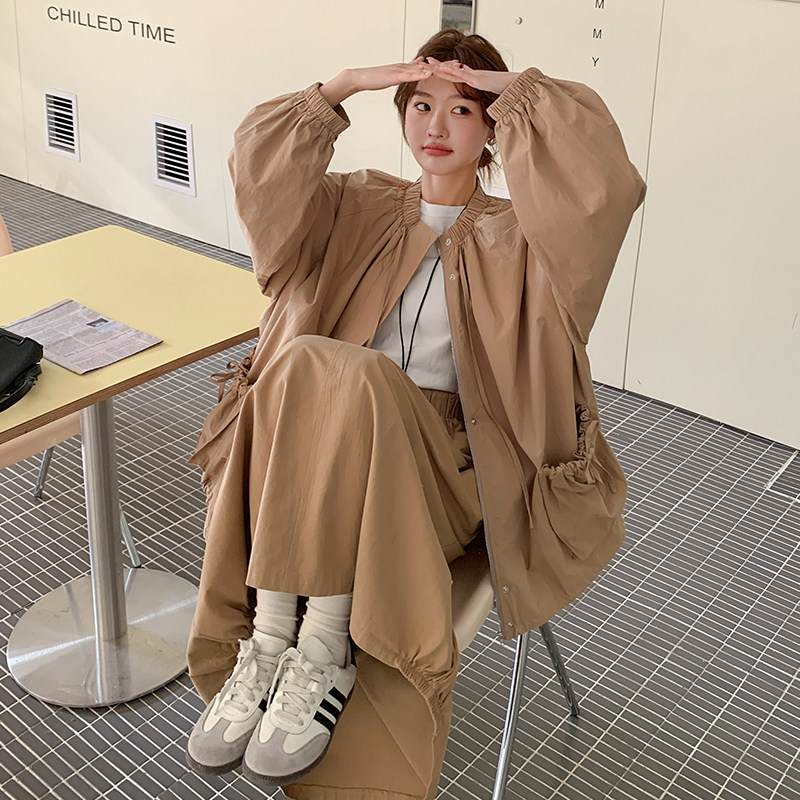 卡其色工装衬衫半身裙套装女2025春秋季新款韩版慵懒风显瘦两件套,女装套装/套裙,2C251