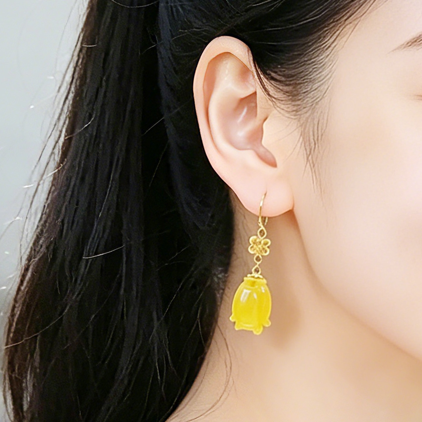 新中式古风天然蜜蜡白菜耳环S925银镀金百财名媛风耳坠个性耳饰品