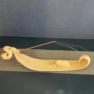 木雕人物香插小叶黄杨木雕刻知足常乐家用香道配件香托小摆件