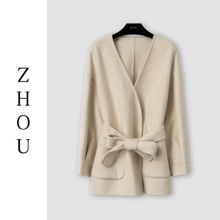 （周哥甄选）杏色毛呢外套-32748